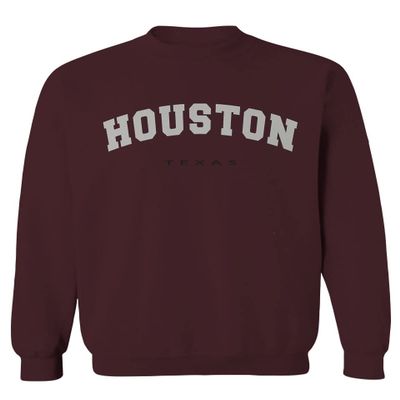 Vintage Retro Graphic Houston Texas USA Men's Crewneck Sweatshirt (Maroon Medium)