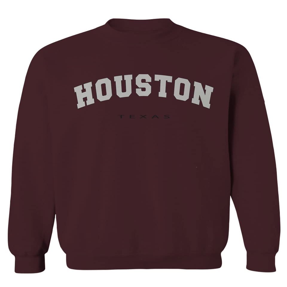 Vintage Retro Graphic Houston Texas USA Men's Crewneck Sweatshirt (Maroon Medium)