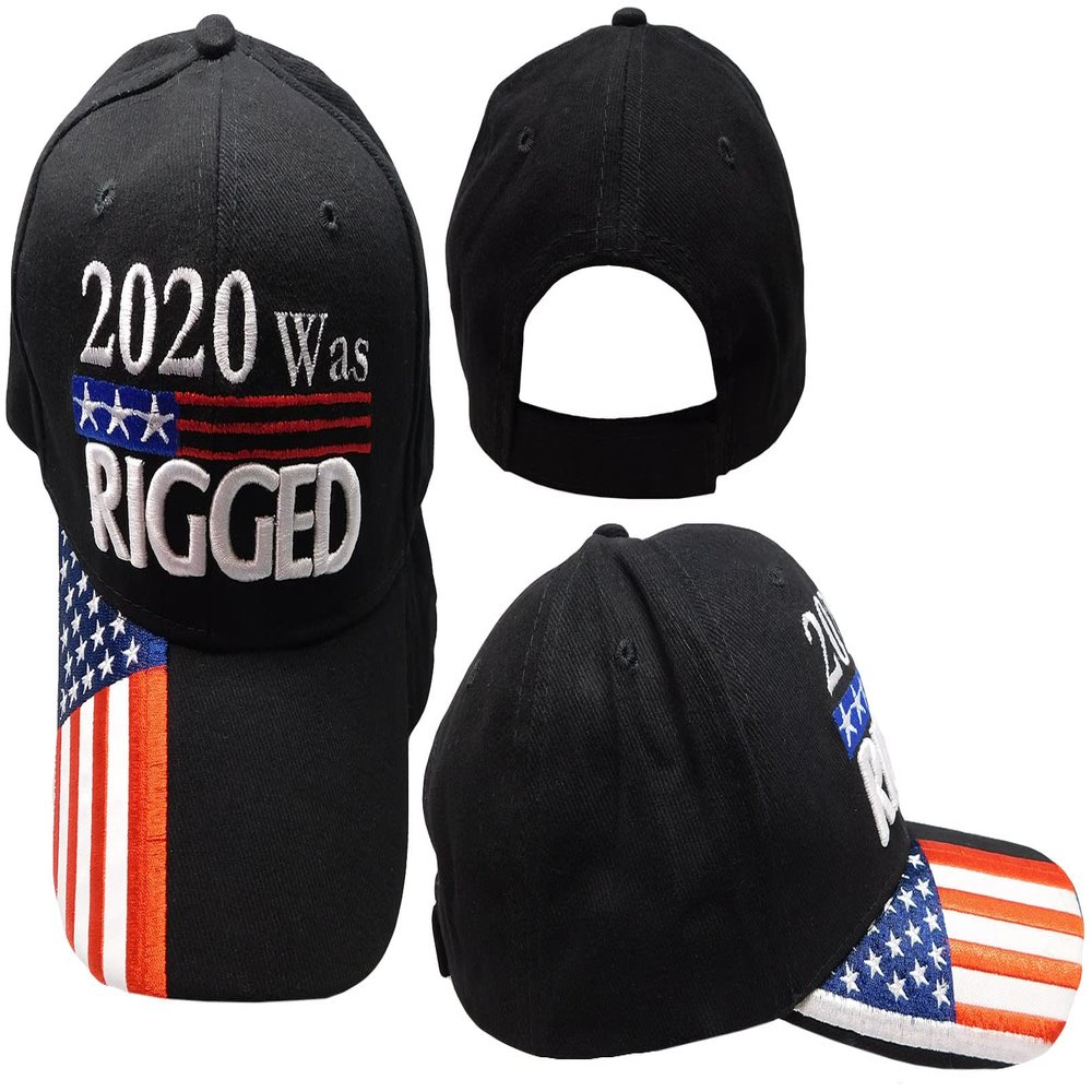 2020 was Rigged USA Flag On Bill Black Cotton Adjustable Embroidered Baseball Hat Cap
