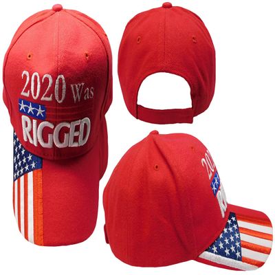 2020 was Rigged USA Flag On Bill Red Cotton Adjustable Embroidered Baseball Hat Cap