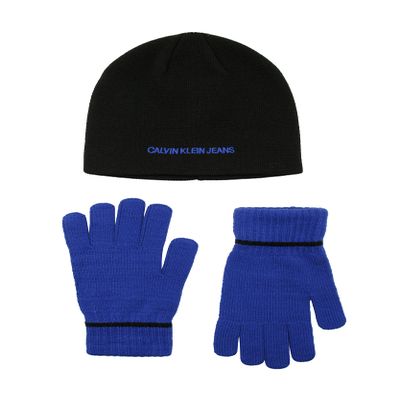 Calvin Klein Boy's Embroidered CK Beanie and Glove Set, Surf the Web, 8-16