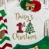 My First Christmas Baby Girl Outfit Personalized Name Holiday Outfit Optional Tutu Bloomers Headband and Leg Warmers (First Christmas Green) view 2