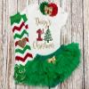 My First Christmas Baby Girl Outfit Personalized Name Holiday Outfit Optional Tutu Bloomers Headband and Leg Warmers (First Christmas Green) view 3