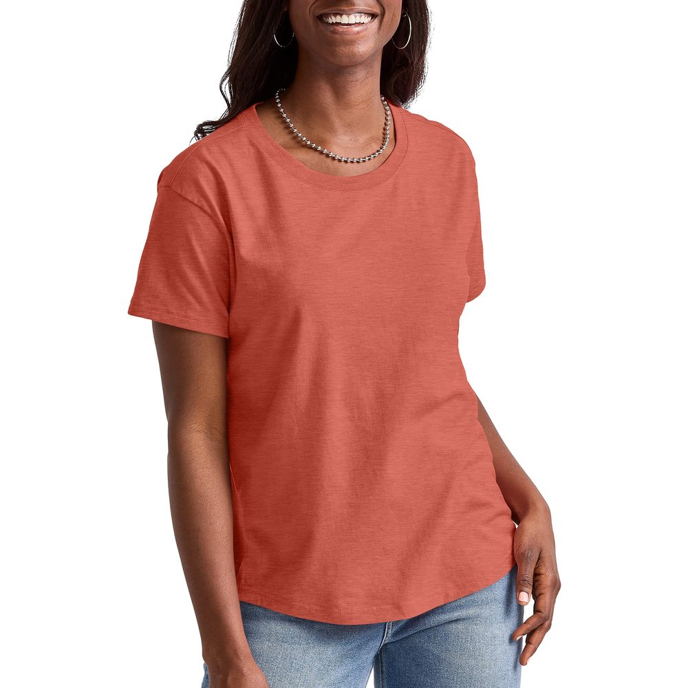 Hanes Womens Originals Tri-Blend T-Shirt, Lightweight for Relaxed Fit, Red River Clay Pe Heather, Small US