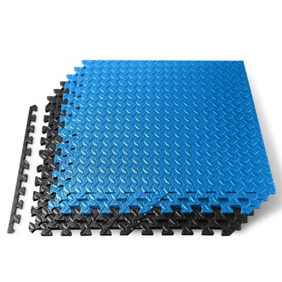 SQUATZ Thick Puzzle Exercise Mat, 6 Pcs EVA Foam Interlocking Tiles Protective Flooring for Gym Equipment and Cushion for Workouts, Durable Non-Skid Texture, Easy to Assemble, Blue and Black
