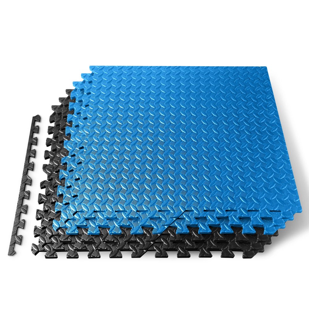 SQUATZ Thick Puzzle Exercise Mat, 6 Pcs EVA Foam Interlocking Tiles Protective Flooring for Gym Equipment and Cushion for Workouts, Durable Non-Skid Texture, Easy to Assemble, Blue and Black