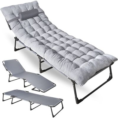 ZONETECH Folding Cot & Pad Mattress 4 Position Adjustable Portable, Premium Quality for Adult and Kids-Perfect for Camping, Travel, Patio, Beach, Indoor & Outdoor Activity (1-Pack)