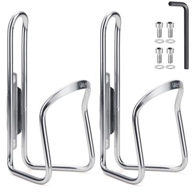 USHAKE Water Bottle Cages for MTB Bikes - Lightweight Aluminum Alloy Holder Brackets - Easy to Install with Drilled Holes - 2 Pack Silver