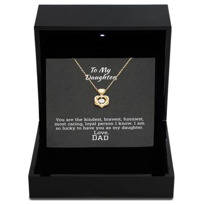 Heart Knot Gold Necklace Luxury Box to My Daughter from Dad Heart Necklace, Giftboxed Necklace and Giftcard for Daughter Christmas Birthday Graduati