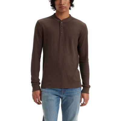 Levi's Men's Long Sleeve Thermal 3 Button Henley, (New) Chocolate Brown, Small