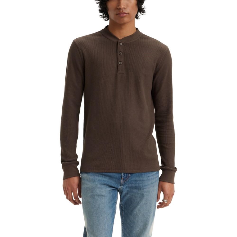 Levi's Men's Long Sleeve Thermal 3 Button Henley, (New) Chocolate Brown, Small