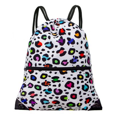 HOLYLUCK Drawstring Backpack Bag Sport Gym Sackpack (colorful white leopard)
