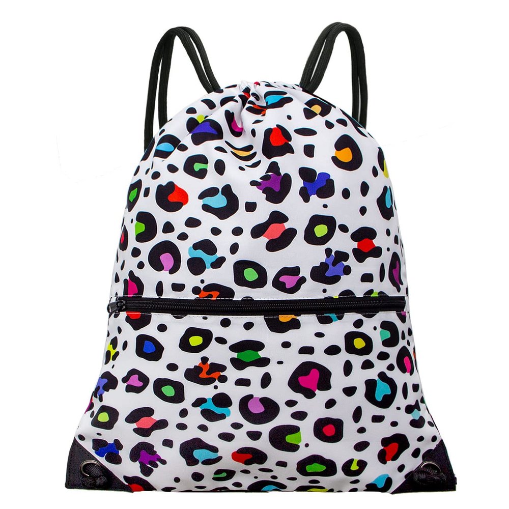 HOLYLUCK Drawstring Backpack Bag Sport Gym Sackpack (colorful white leopard)