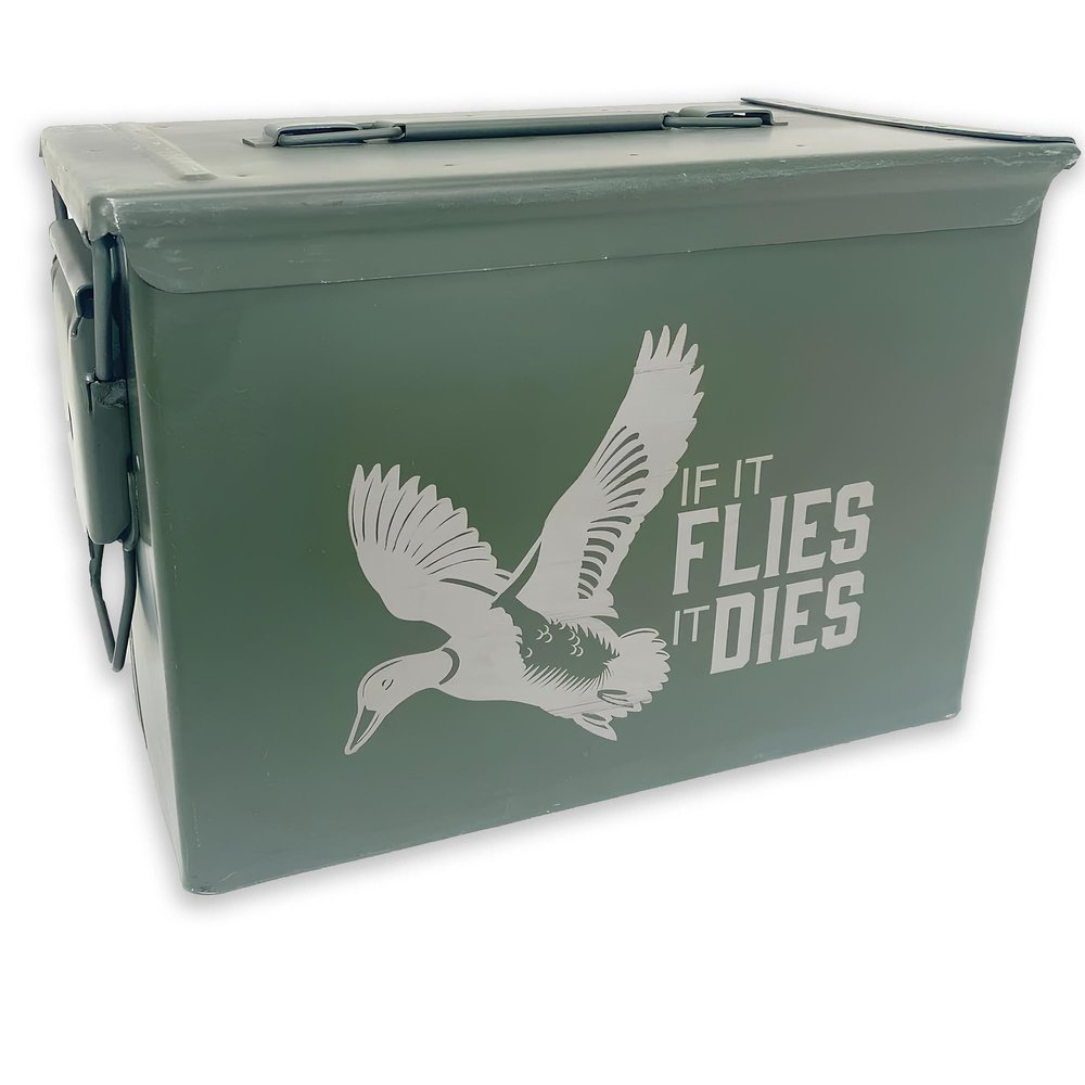 Olive Drab Green M2A1/A2 50 Cal Ammo Can  If It Flies It Dies Laser Engraved Metal Ammo Storage Box  Durable, Waterproof Storage Box for Tools - Versatile Ammunition Box for Outdoor Enthusiasts