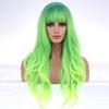 BERON Neon Green Wig Long Wavy Soft Synthetic Wigs with Straight Bangs for Women Cosplay Party Halloween Wig Cap Include view 2
