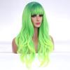 BERON Neon Green Wig Long Wavy Soft Synthetic Wigs with Straight Bangs for Women Cosplay Party Halloween Wig Cap Include view 3