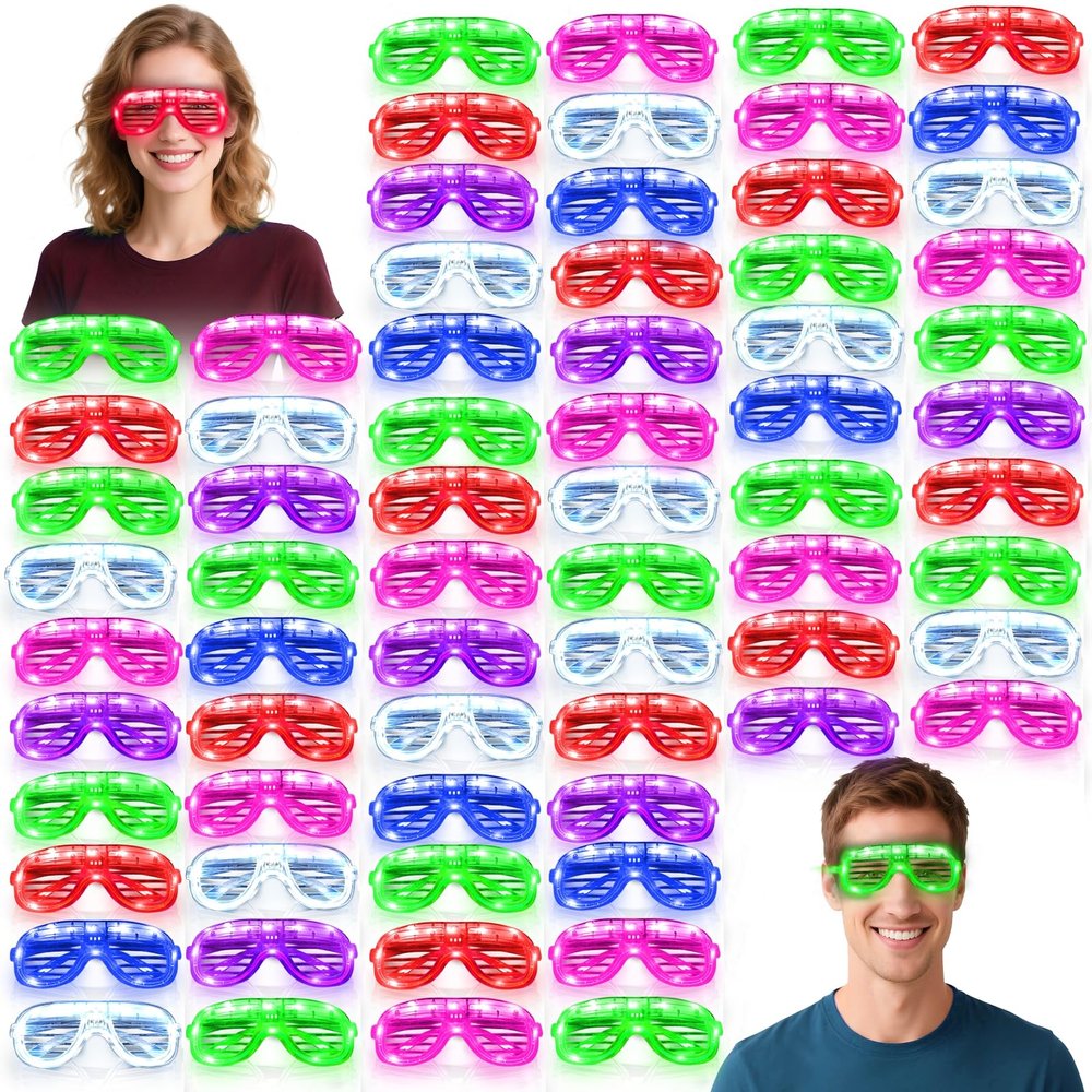 72 Pack LED Glasses Valentines Day Party Favors Light Up Glasses, Glow In The Dark Party Supplies Accessories for Kids Adult, Neon Glasses football Birthday Wedding Pool carnival Party Favors