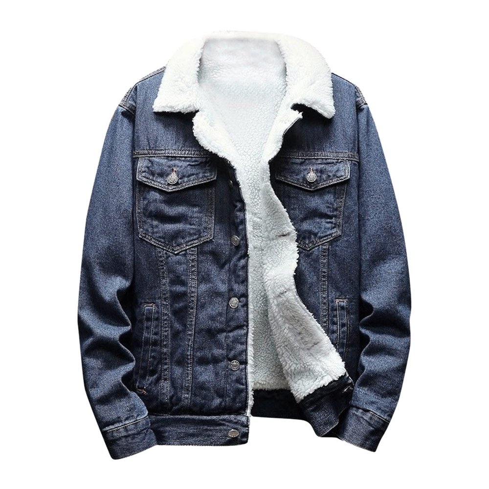 XUNRYAN Teen Boys Winter Warm Denim Coats Fleece Sherpa Jackets Casual Button Down Shacket Jacket Outerwear Xmas Gifts