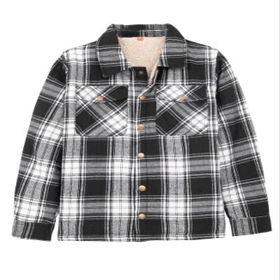 ZENTHACE Teen Boys Girls Sherpa Fleece Lined Flannel Jacket Snap Buffalo Plaid Shirt Shacket Jackets Winter BLKW M Size 7-8