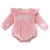 Baby Girls Winter Snowflake 1st Birthday Outfit Velvet One Year Old Pink Romper Long Sleeve Bodysuit+Headband+Socks 3PCS Cake Smash Photo Shoot Outfits Pink-White One 6-12 Months view 3
