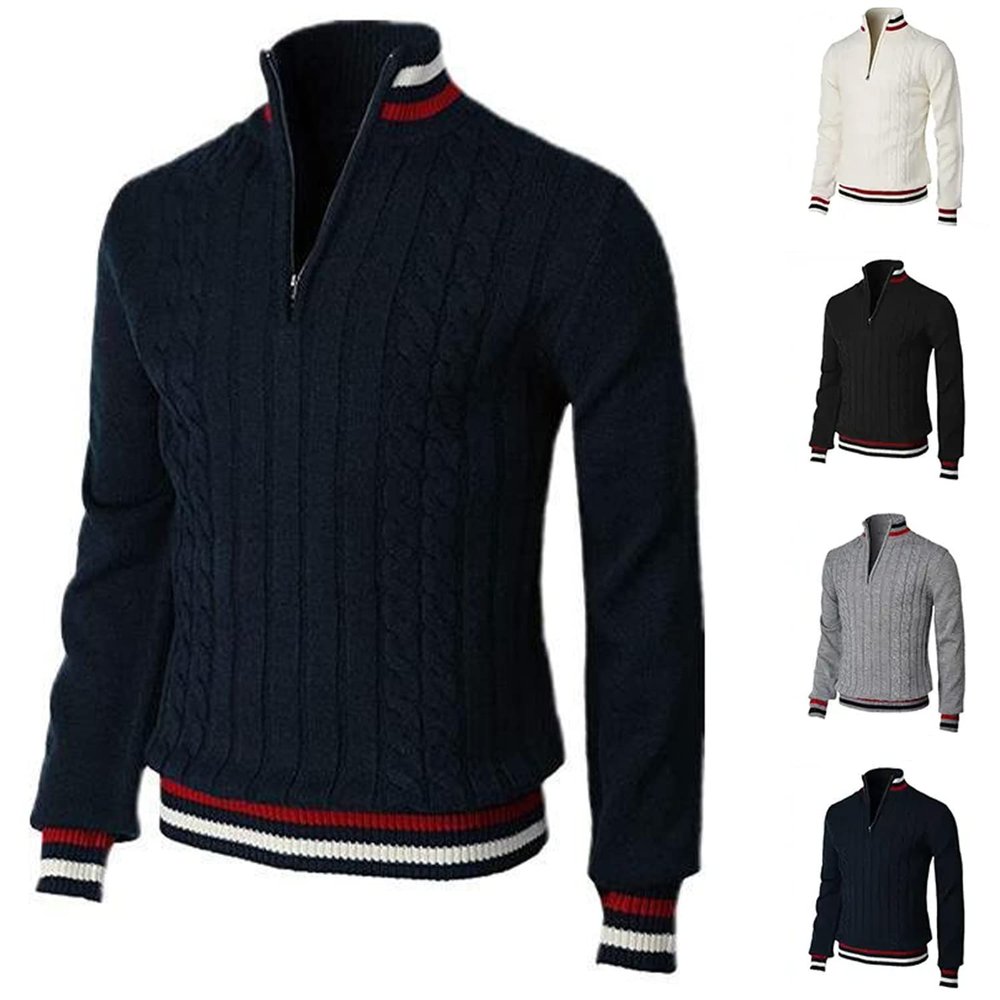 lunhaifi Men's Casual Slim Pullover Zipper Sweater,Pullover Sweaters for Men Slim Mock Neck Polo 1/4 Zip Sweaters (Navy Blue,5XL)