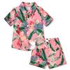 HINTINA Toddler Little Boy Shorts Set Hawaiian Outfit Short Sleeve leaf Floral Flower Shirt Summer Clothes Set Suit 3-4T view 1