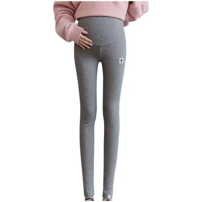 Womens Maternity Fleece Lined Leggings Over The Belly Pregnancy Warm Yoga Tight Workout Active Pants with Pockets Dark Gray