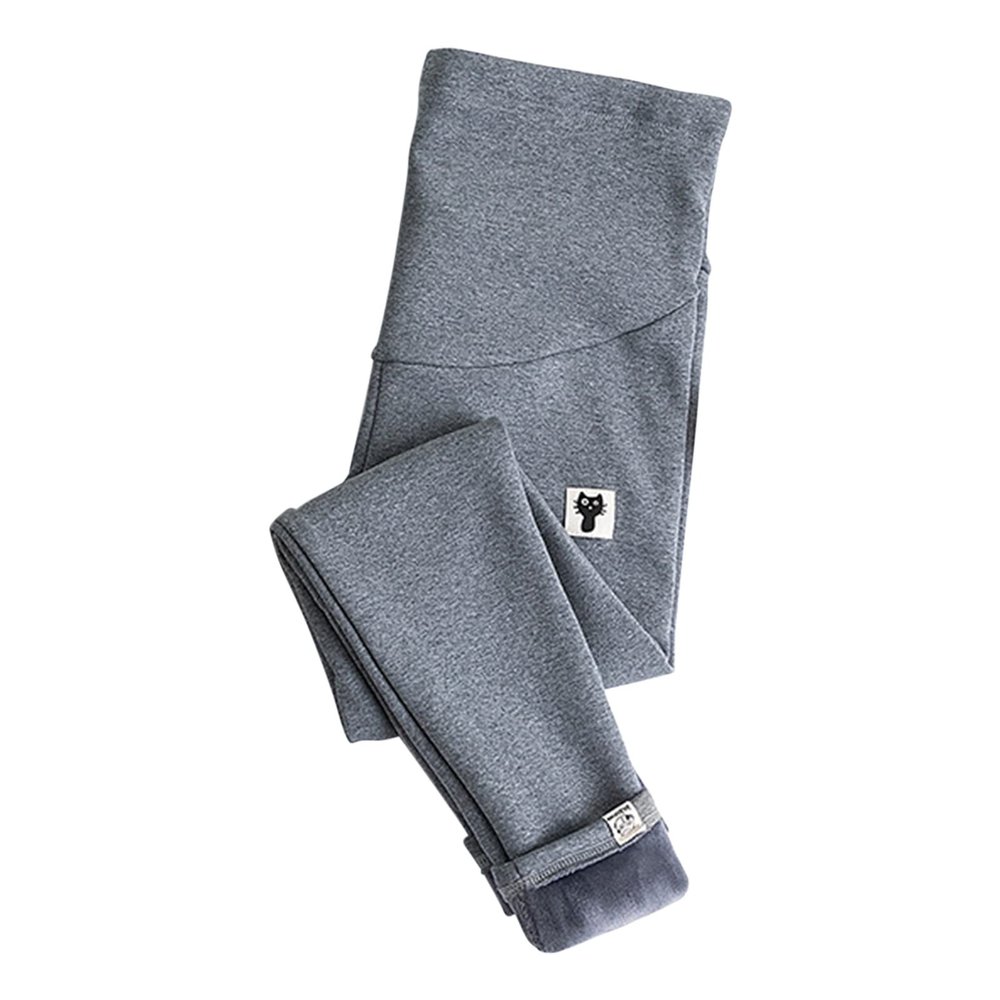 Women Maternity High Waist Leggings Over Belly Pregnancy Yoga Pants Workout Fleece Lined Tights Sweatpant Pocket Dark Gray