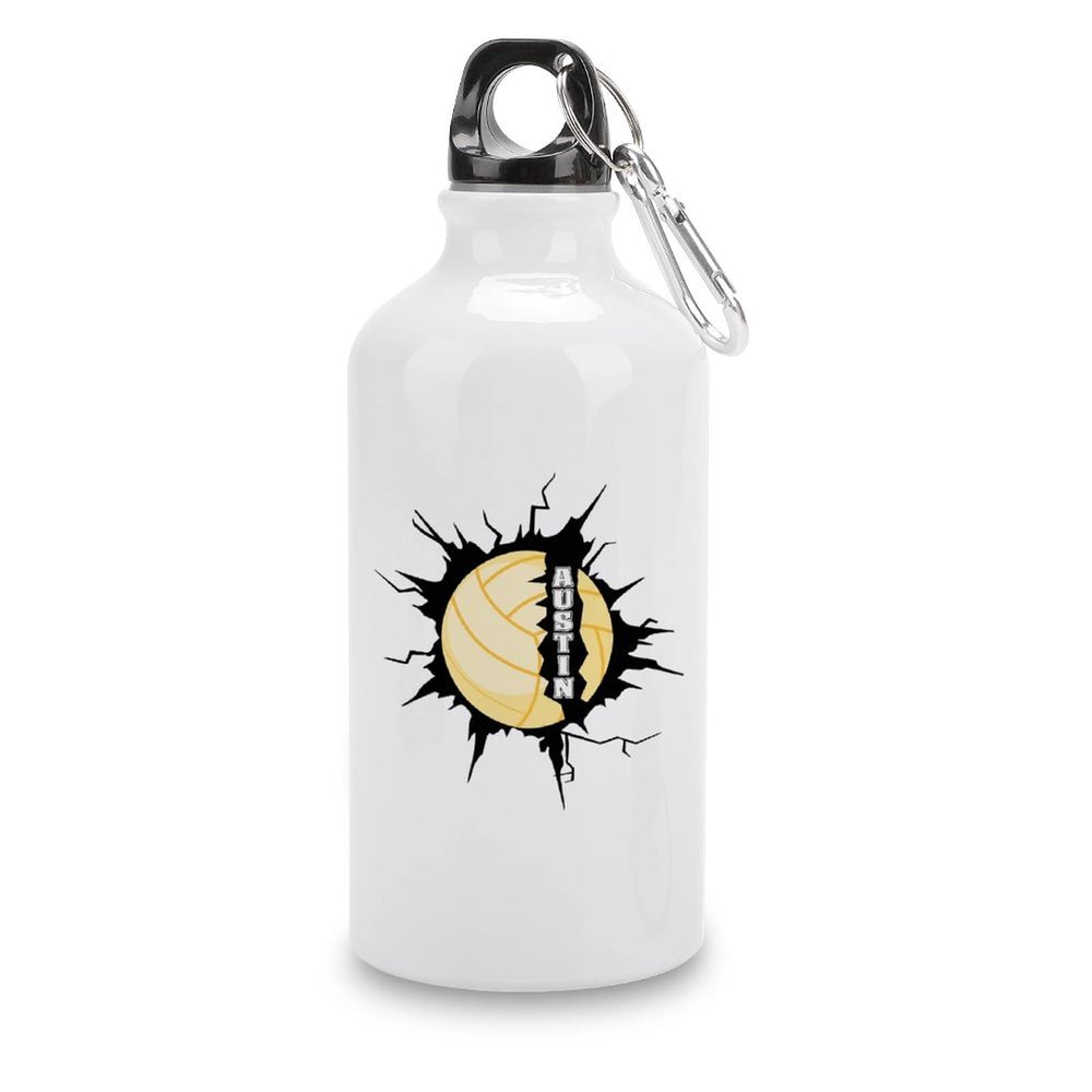 VEHFA Funny Volleyball Ball Aluminum Sports Water Bottle - Personalized Volleyball Crack in The Wall Insulated Sports Water Bottle with Carabiner Clip, 14 OZ, White