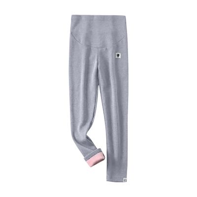 Womens Maternity Fleece Lined Leggings Over The Belly Pregnancy Warm Yoga Tight Workout Active Pants with Pockets Gray