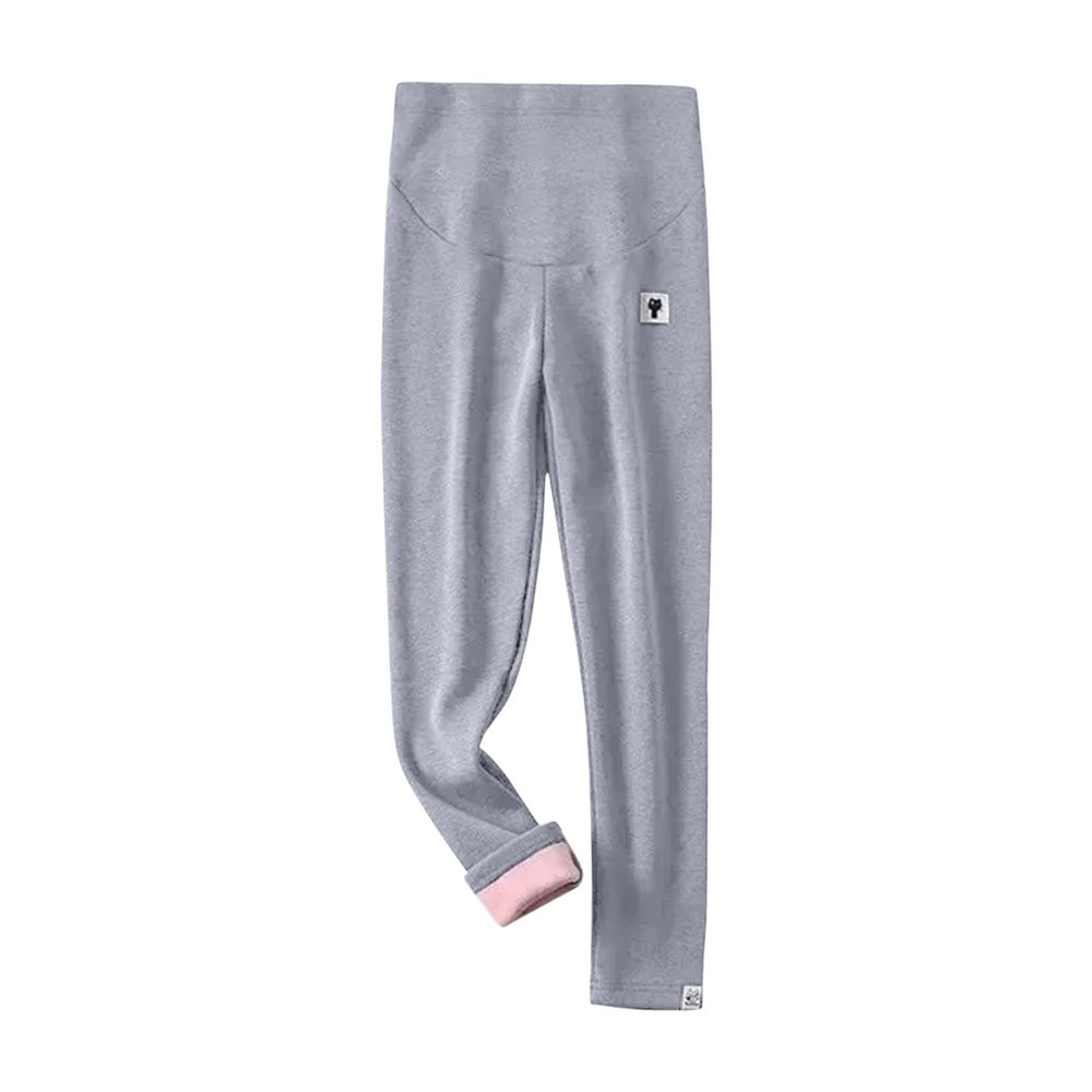 Womens Maternity Fleece Lined Leggings Over The Belly Pregnancy Warm Yoga Tight Workout Active Pants with Pockets Gray