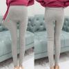 Womens Maternity Fleece Lined Leggings Over The Belly Pregnancy Warm Yoga Tight Workout Active Pants with Pockets Gray view 2