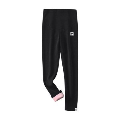 Womens Maternity Fleece Lined Leggings Over The Belly Pregnancy Warm Yoga Tight Workout Active Pants with Pockets Black