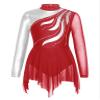 TSSOE Kids Girls Long Sleeve Sequins Printing Ice Roller Figure Skating Dress Illusion Ballet Dancewear C02 10 Years view 1
