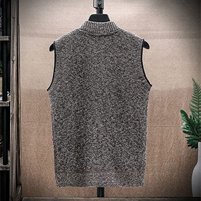JEsilunmaMY Men's Sleeveless Sweater Vest Zip Up Baseball Collar Knitted Cardigan Waistcoat Fall Winter Warm Sweater Coat (Coffee,X-Large)