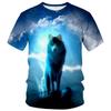 ARORALS Men's Wolf T-Shirt Summer Short Sleeve Tees Tops Animal Theme Sweatshirt Realistic Graphic Shirt,Blue,4XL view 1