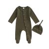 Goelsakurara Newborn Baby Girl Boy Romper Bodysuit Long Sleeve Waffle Footie Jumpsuit Onesie Fall Winter Outfit Clothes with HatWaffle-Dark Green,0-3 Months view 1