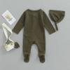 Goelsakurara Newborn Baby Girl Boy Romper Bodysuit Long Sleeve Waffle Footie Jumpsuit Onesie Fall Winter Outfit Clothes with HatWaffle-Dark Green,0-3 Months view 2