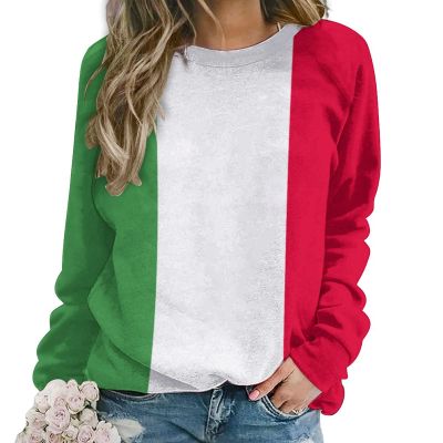 Adugen Origei Pullover Printed Women's Raglan Round Neck Sweater Italian Flag Sweater Loose Fit for Everyday Wear Womens Tops XL