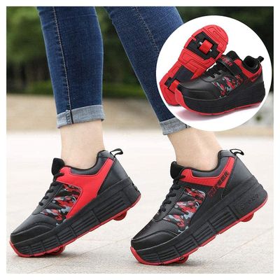 Outdoor Skates Deformed Roller Skates Boys And Girls Two Wheel Adjustable Telescopic Roller Skates Comfortable And Breathable Entertainment Roller Skates/436 (Color : Red, Size : 42)