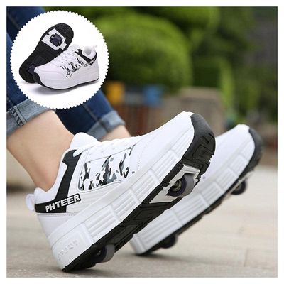 Outdoor Skates Deformed Roller Skates Boys And Girls Two Wheel Adjustable Telescopic Roller Skates Comfortable And Breathable Entertainment Roller Skates/436 (Color : Branco, Size : 31)