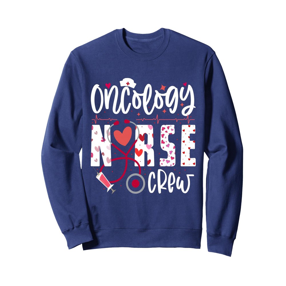 Oncology Nurse Crew Heart Stethoscope Valentine's Day Nurse Sweatshirt