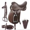 SHOWMEN CRAFT Brown Leather Beginner English Horse Saddle TACK Set Bridle REINS Girth Stirrups Irons view 1