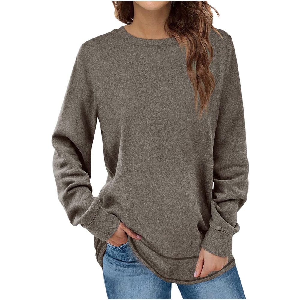 PBNBP Cute Blouses for Teen Girls Pullover Crewneck Loose Fit Daily Wear Sweatshirts Curved-Hem Long Sleeve Solid Color Fall Winter Tops Sudaderas