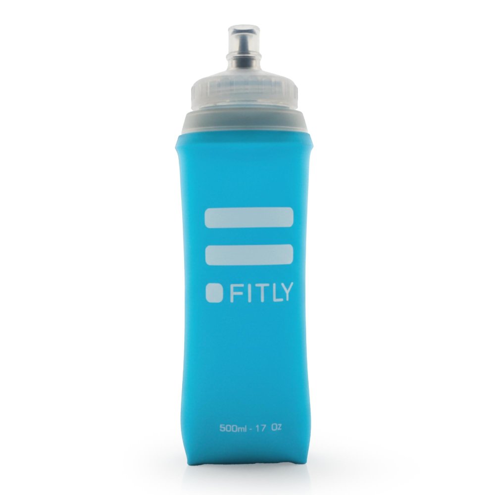 FITLY Large Soft Flask - 17 oz (500 ml) - Shrink As You Drink Pocket Soft Water Bottle for Hydration Pack/Running Vest- Folding Water Bottle for Running, Hiking, Cycling - Ski Water Bottles (F5L)