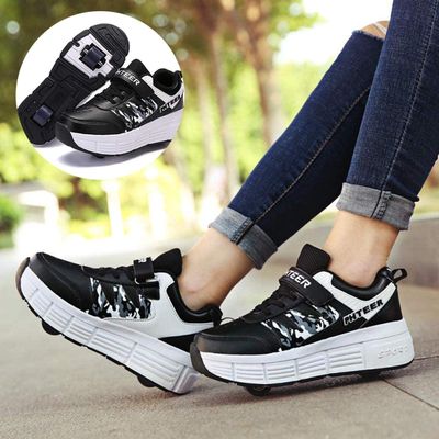 Shoes With Wheels 2 in 1 Multifunctional Shoes Boys Girls Roller Skates Double Wheels SneakersLight Roller Skates Wheels/452 (Color : Preto, Size : 38 EU)