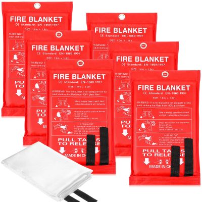 Macarrie 6 Pack 39 x 39 Fire Blanket Emergency for Home and Kitchen Safety Suppression Blanket Fiberglass Fireproof Survival for Fireplace Car Office Camping (Red)