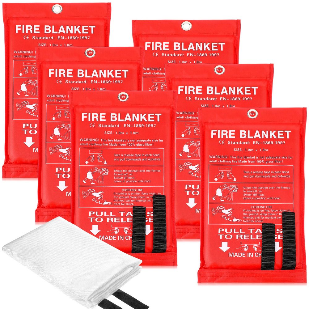 Macarrie 6 Pack 39 x 39 Fire Blanket Emergency for Home and Kitchen Safety Suppression Blanket Fiberglass Fireproof Survival for Fireplace Car Office Camping (Red)