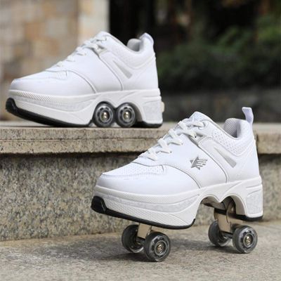 Ice Skates Pulley Shoes Multifunctional Deformation Roller Skating Quad Skating Outdoor Sports For Adults Child,for Unisex Beginners Gift/454 (Color : Branco, Size : 38)