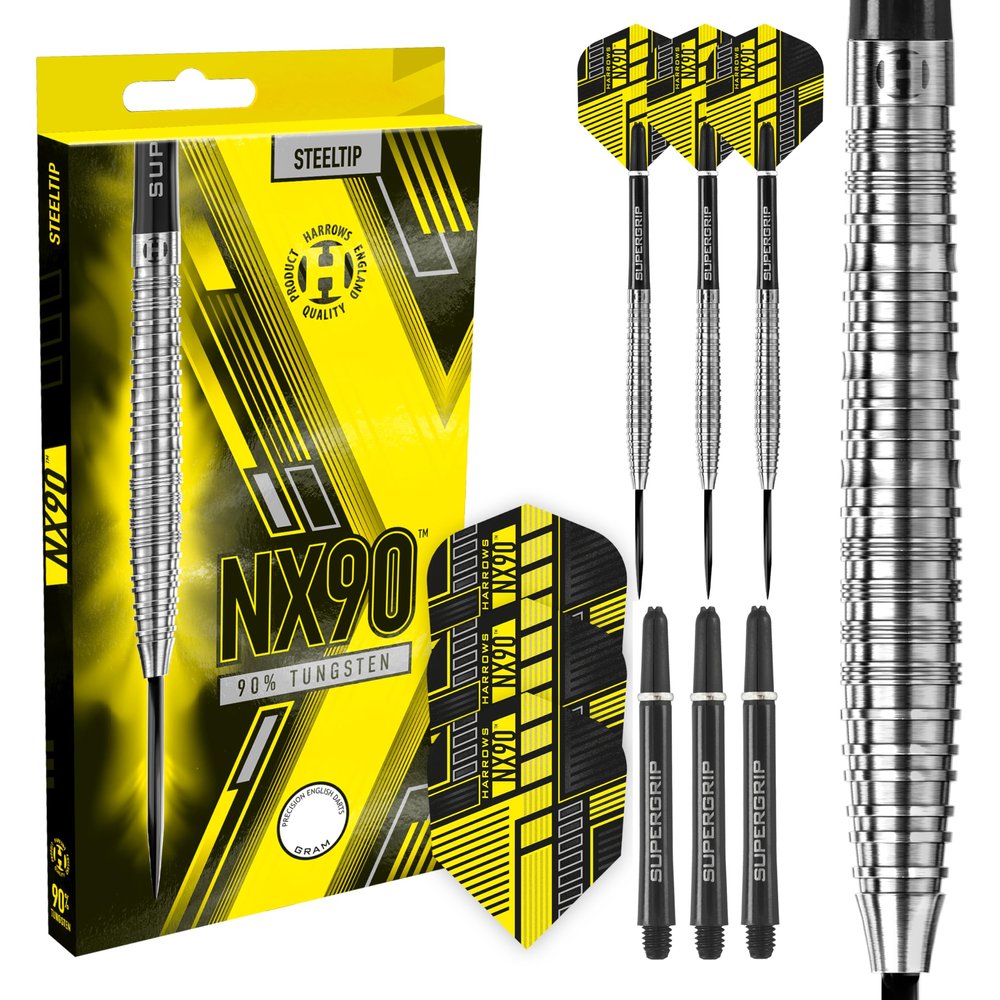 Harrows NX90 Darts, 90% Tungsten Steel Tip Darts Set, Includes High-Grade Shafts, Aerodynamic Dart Flights, Available in Sizes 21g, 22g, 23g, 24g, 25g & 26g (22 Grams)